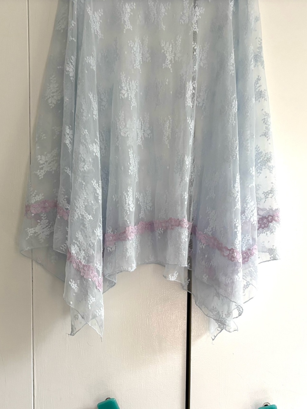Free People Intimately Lady Lux Blue Lace Asymmetrical Slip Skirt Trim Size XS - Picture 2 of 12